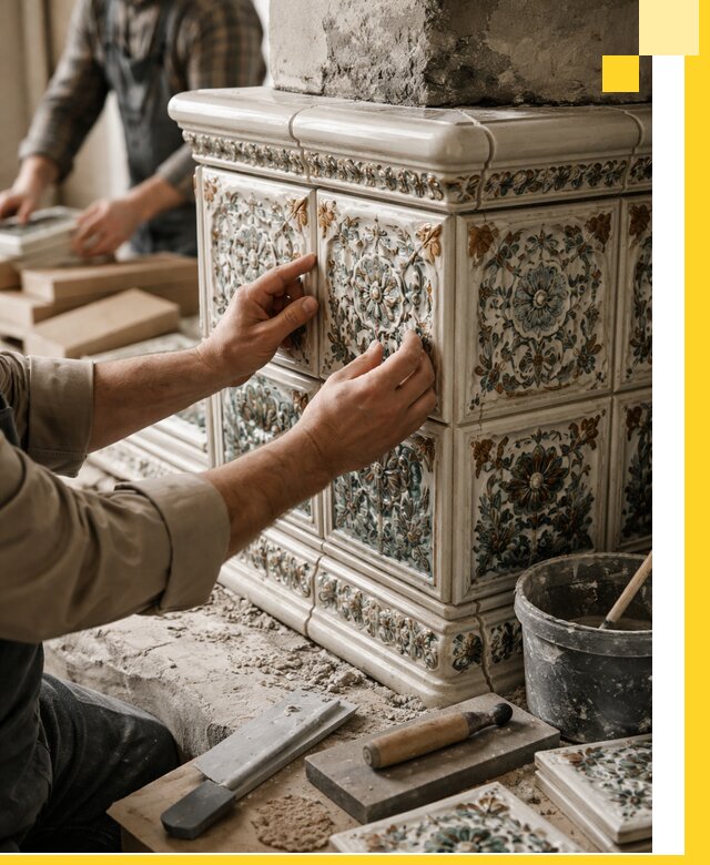 Изразцовые камины под ключ в Кимовске: проект и монтаж