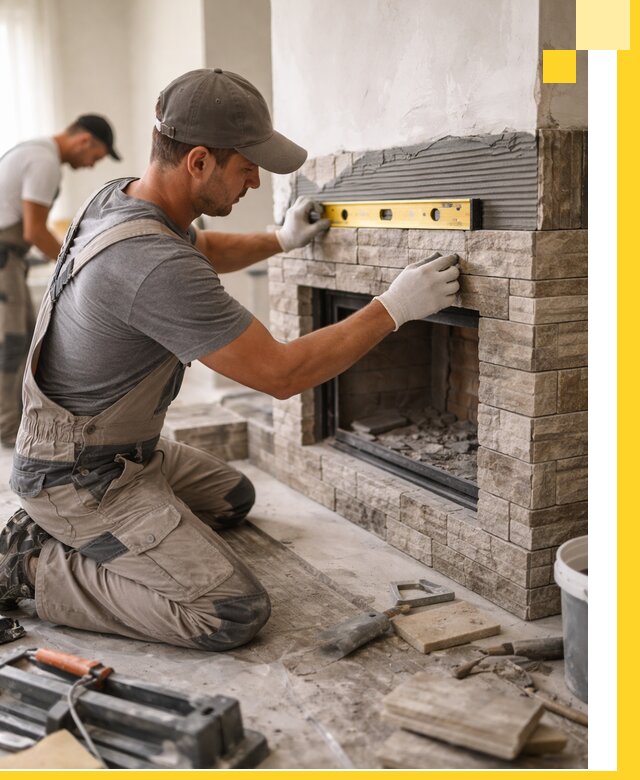 Облицовка каминов в Кимовске, монтаж и отделка натуральным камнем