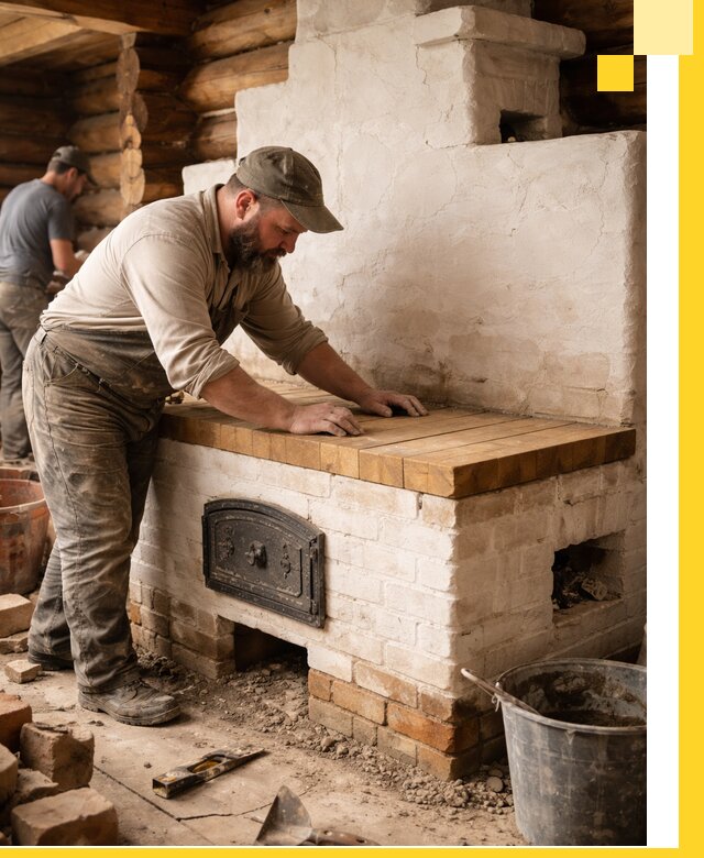 Проектирование и установка русской печи с лежанкой в Кимовске