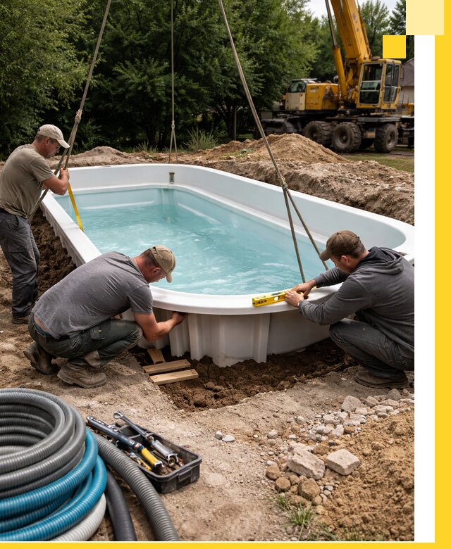 Установка и монтаж композитных бассейнов под ключ в Кимовске