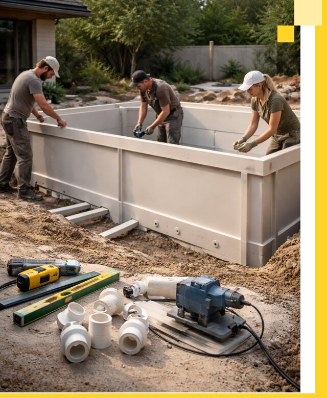 Установка полипропиленовых бассейнов под ключ в Кимовске