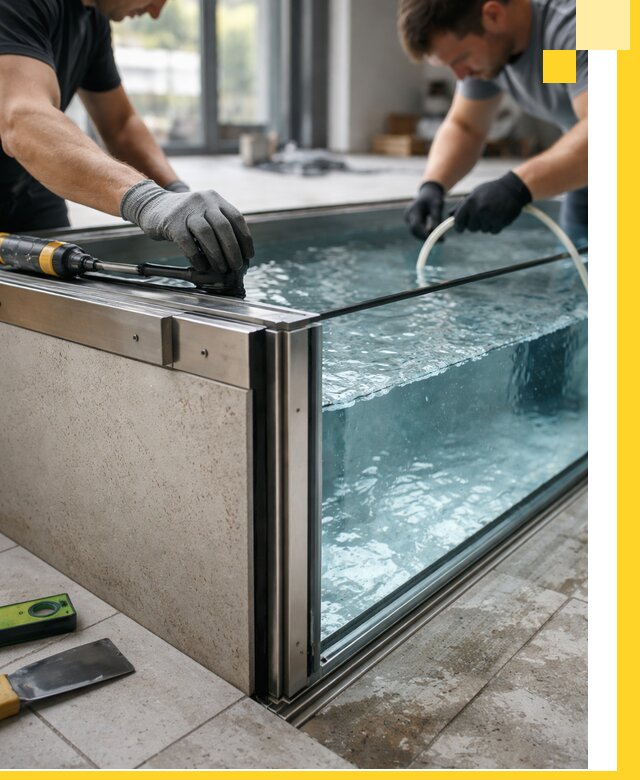 Проектирование и монтаж стеклянных бассейнов в Кимовске