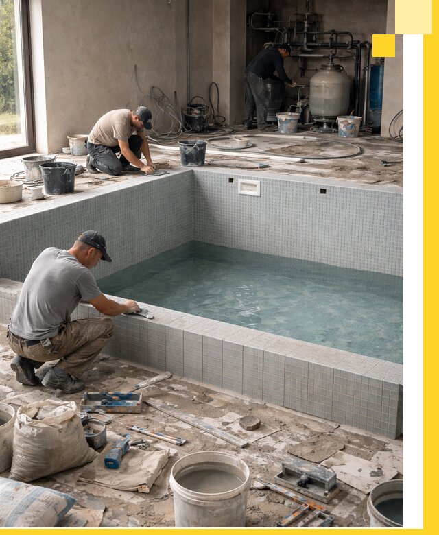 Строительство и монтаж бассейнов в помещении в Кимовске