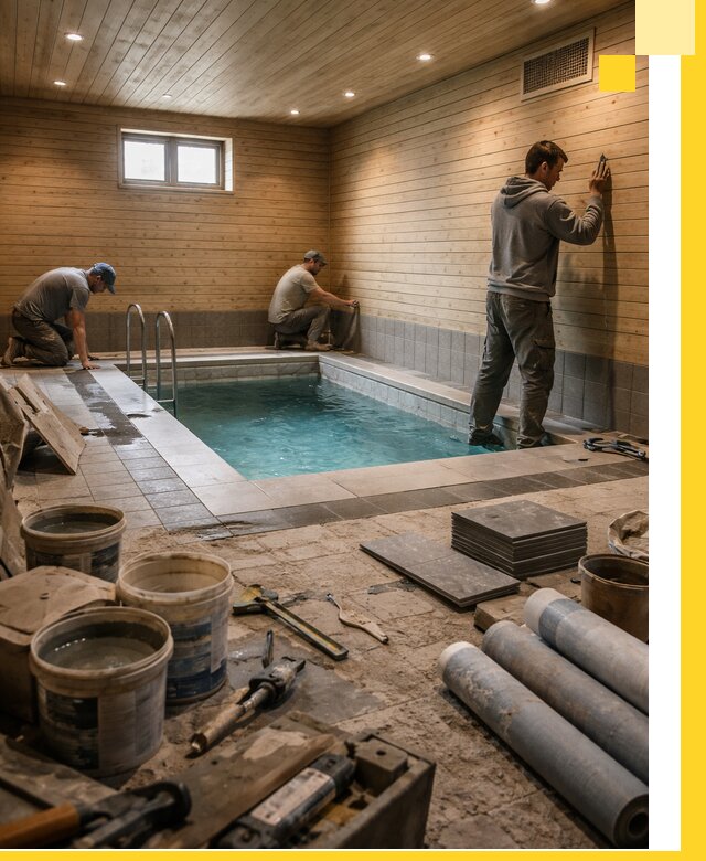 Строительство бани с бассейном и сауной под ключ в Кимовске