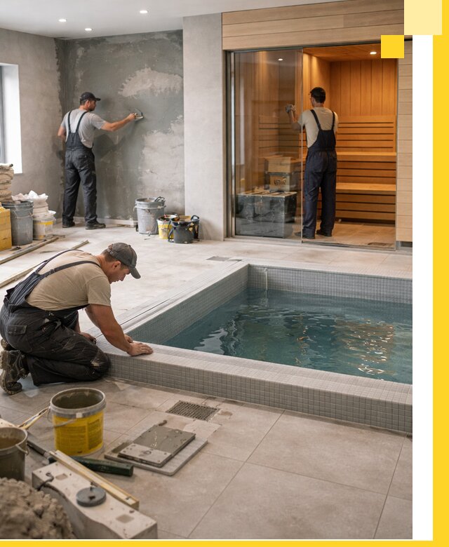 Проектирование и строительство сауны с бассейном в Кимовске