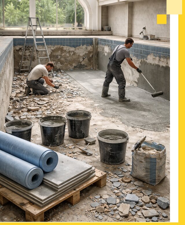 Реконструкция бассейнов в Кимовске: ремонт, гидроизоляция