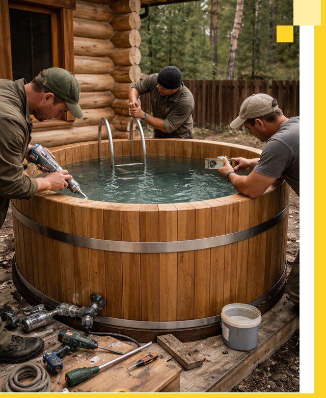 Строительство бань с купелью под ключ и отделкой в Кимовске