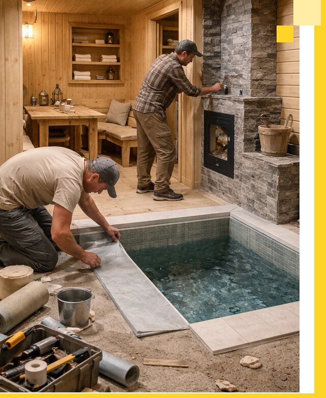 Строительство бань с комнатой отдыха под ключ в Кимовске