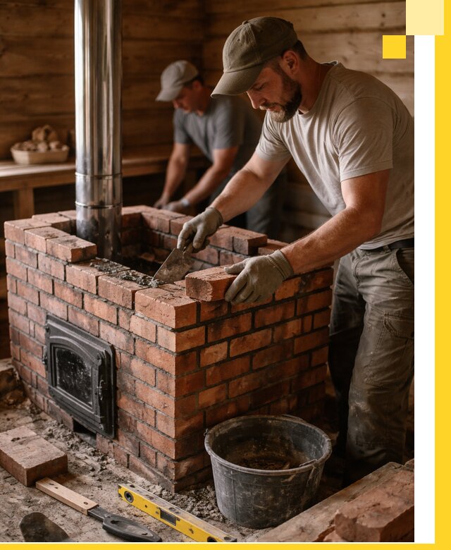 Кирпичные печи для бани под ключ в Кимовске, проект и монтаж