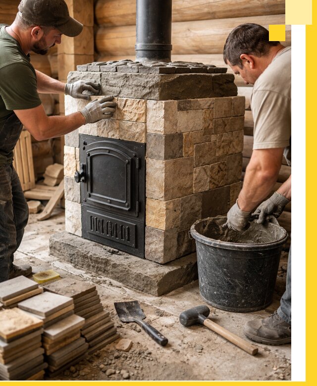 Облицовка банной печи под ключ в Кимовске: камень и плитка