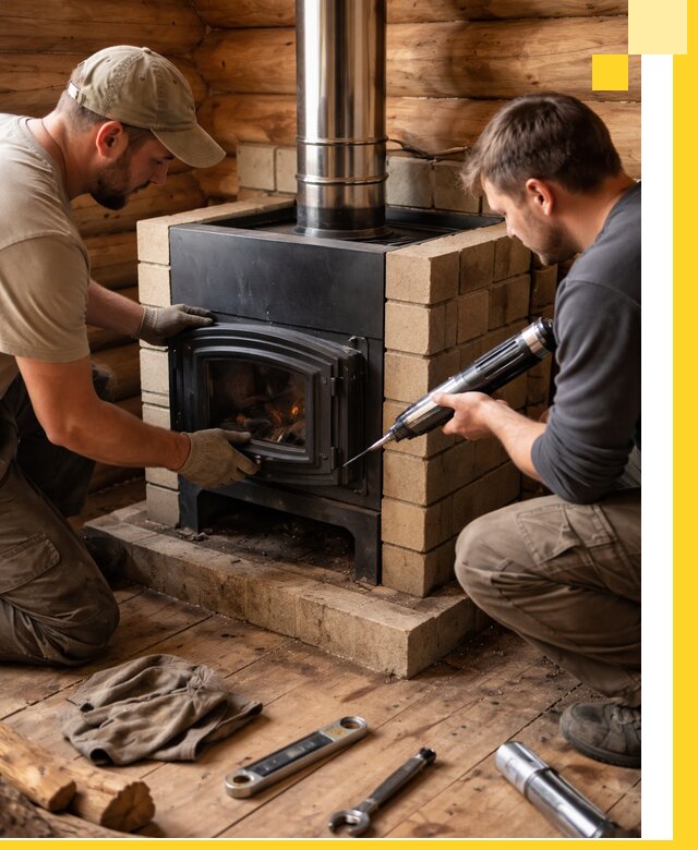 Монтаж и установка печи в бане под ключ с гарантией в Кимовске