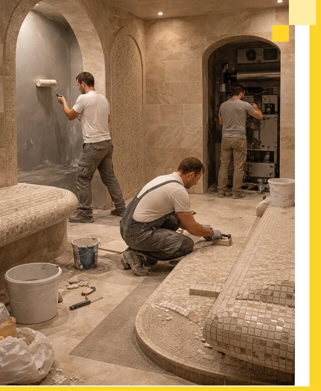 Строительство бани с хамамом и бассейном под ключ в Кимовске