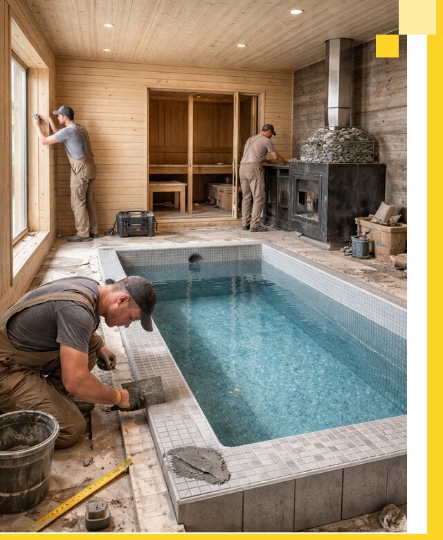 Проект бани с бассейном и сауной в Кимовске под ключ