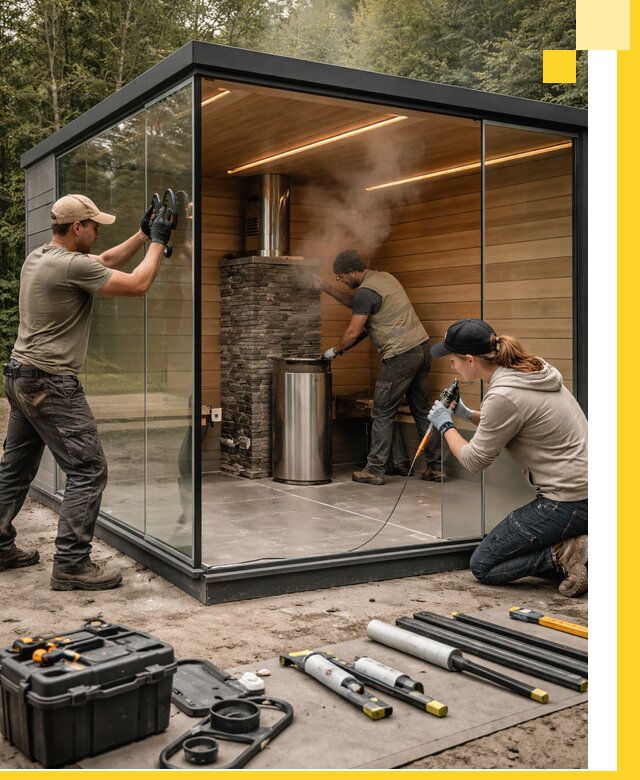 Проектирование и строительство стеклянных бань в Кимовске