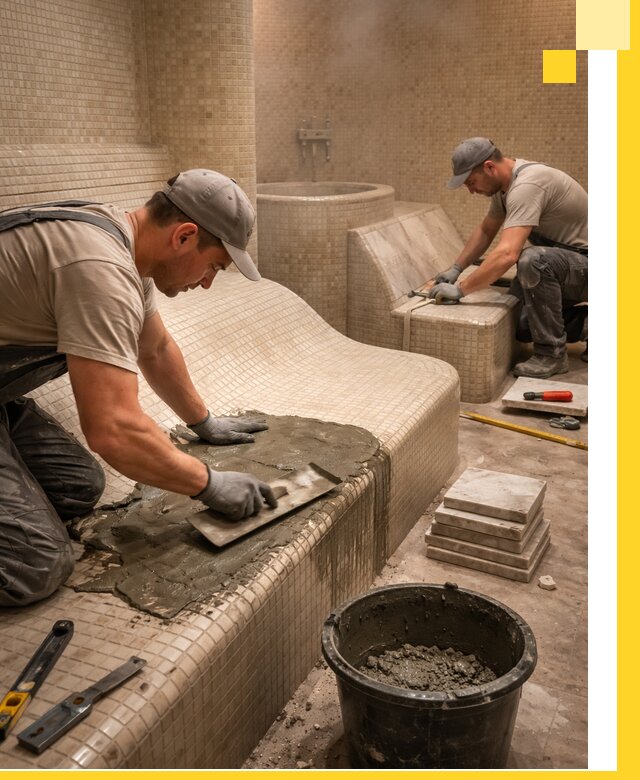 Лежаки для хамама под ключ в Кимовске, проект и монтаж