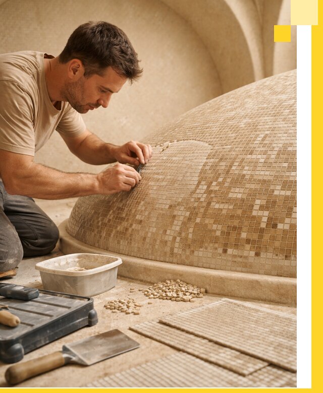 Профессиональная укладка мозаики для хамама под ключ в Кимовске