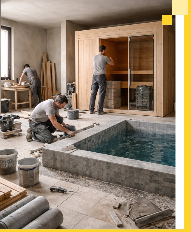 SPA зоны под ключ с бассейном сауной и печью в Кимовске